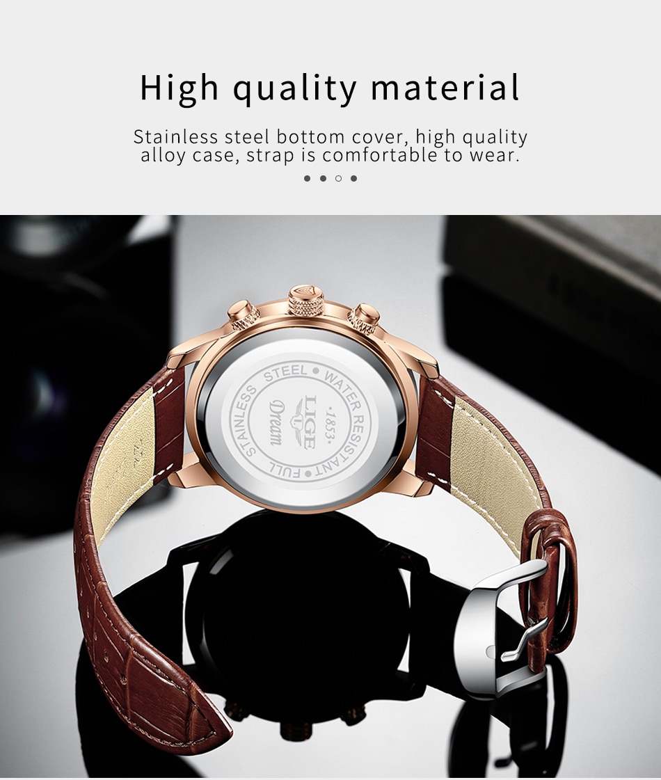 2021 New Mens Watches LIGE Top Brand Luxury Leather Casual Quartz Watch Men's Sport Waterproof Clock Watch Relogio Masculino+Box