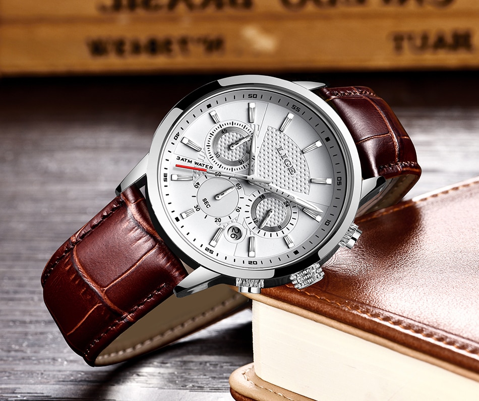 2021 New Mens Watches LIGE Top Brand Luxury Leather Casual Quartz Watch Men's Sport Waterproof Clock Watch Relogio Masculino+Box