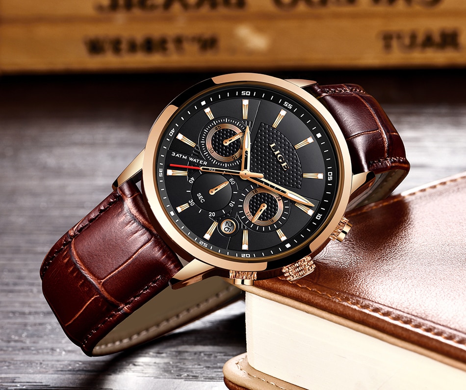 2021 New Mens Watches LIGE Top Brand Luxury Leather Casual Quartz Watch Men's Sport Waterproof Clock Watch Relogio Masculino+Box