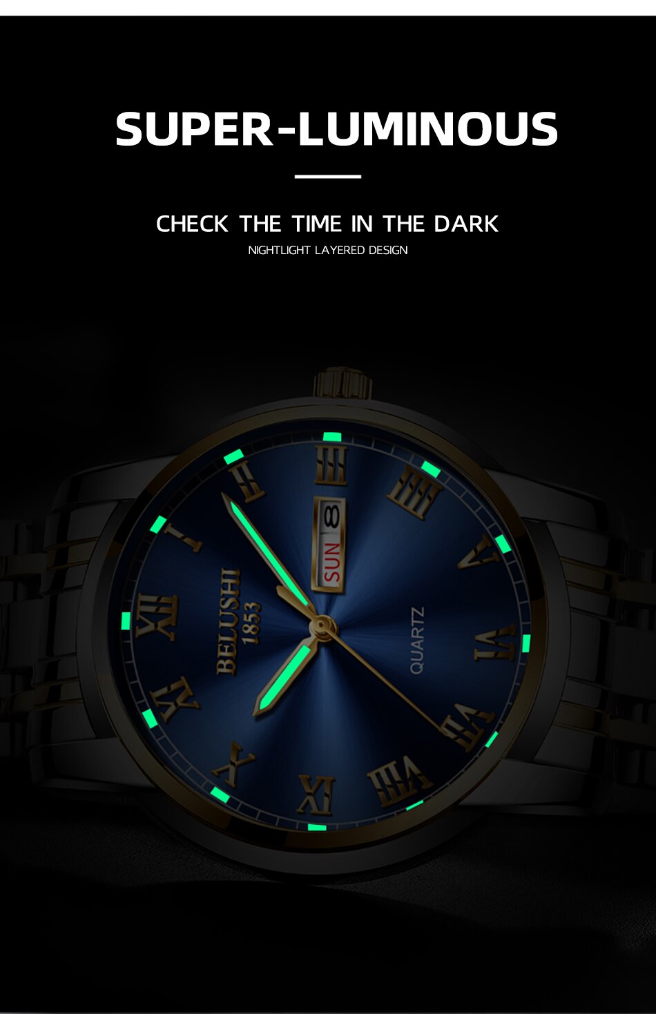 BELUSHI Top Brand Luxury Mens Watches Luminous Waterproof Stainless Steel Watch Quartz Men Date Calendar Business Wristwatch BELUSHI Top Brand Luxury Mens Watches Luminous Waterproof Stainless Steel Watch Quartz Men Date Calendar Business Wristwatch