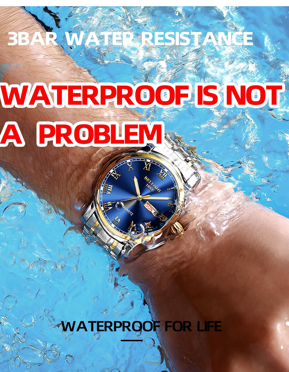 BELUSHI Top Brand Luxury Mens Watches Luminous Waterproof Stainless Steel Watch Quartz Men Date Calendar Business Wristwatch BELUSHI Top Brand Luxury Mens Watches Luminous Waterproof Stainless Steel Watch Quartz Men Date Calendar Business Wristwatch