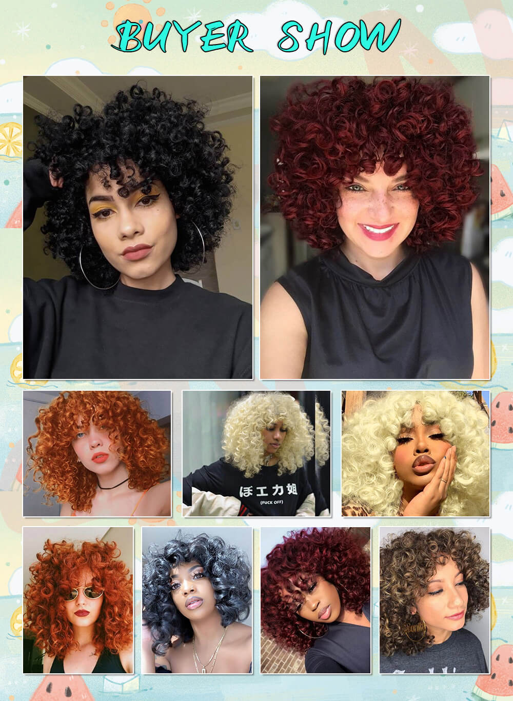 FAVE Afro Kinky Curly Wig With Bangs Black Red Synthetic Hair Shoulder LengthHeat Resistant Fiber For Africa America Black Women