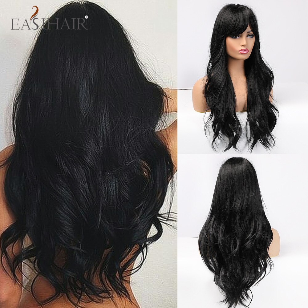 EASIHAIR Long Black Wigs Cosplay Body Wave Synthetic Wigs with Full Bangs For White/Black Women Brazilian American Natural Hair EASIHAIR Long Black Wigs Cosplay Body Wave Synthetic Wigs with Full Bangs For White/Black Women Brazilian American Natural Hair
