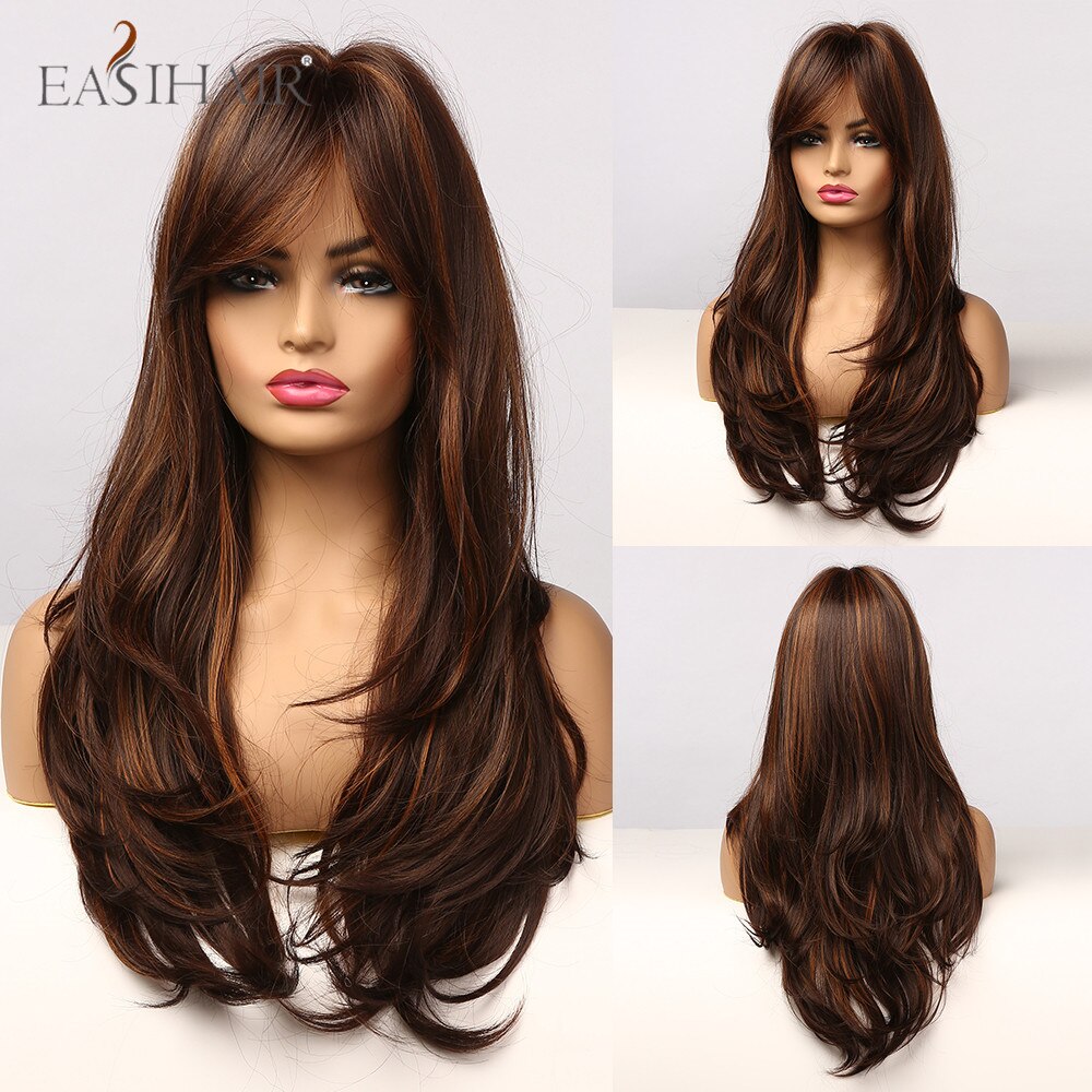 EASIHAIR Long Black Wigs Cosplay Body Wave Synthetic Wigs with Full Bangs For White/Black Women Brazilian American Natural Hair EASIHAIR Long Black Wigs Cosplay Body Wave Synthetic Wigs with Full Bangs For White/Black Women Brazilian American Natural Hair