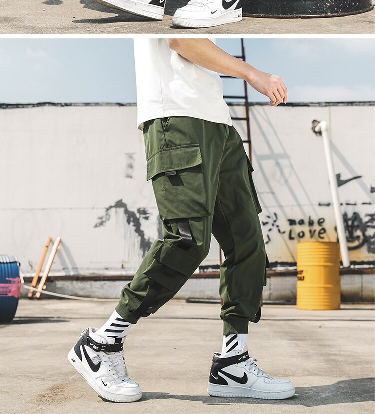 2020 New Hip Hop Joggers Cargo Pants Men Harem Pants Multi-Pocket Ribbons Man Sweatpants Streetwear Casual Mens Pants S-5XL
