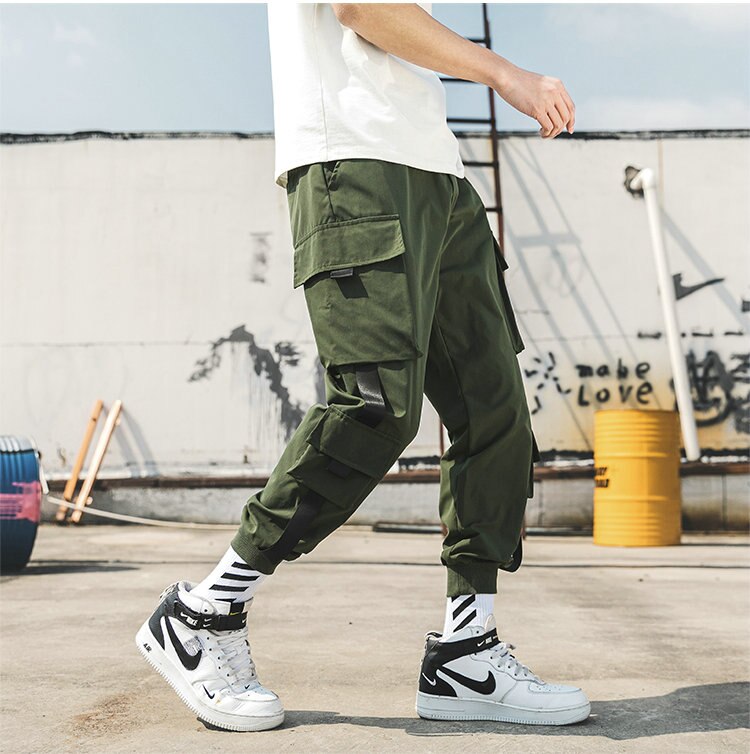 2020 New Hip Hop Joggers Cargo Pants Men Harem Pants Multi-Pocket Ribbons Man Sweatpants Streetwear Casual Mens Pants S-5XL