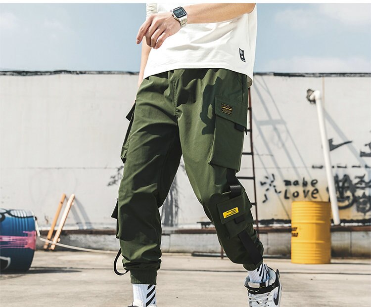 2020 New Hip Hop Joggers Cargo Pants Men Harem Pants Multi-Pocket Ribbons Man Sweatpants Streetwear Casual Mens Pants S-5XL
