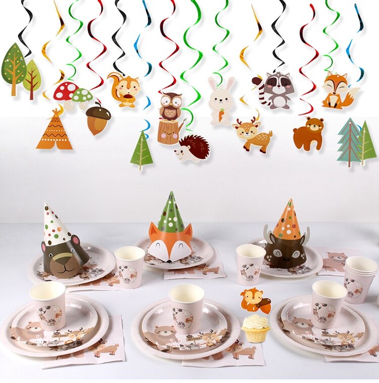 Woodland Animals Kids Birthday Party Decorations Forest Safari Jungle Party Supplies Girl Boy Baby Shower Woodland Birthday Deco