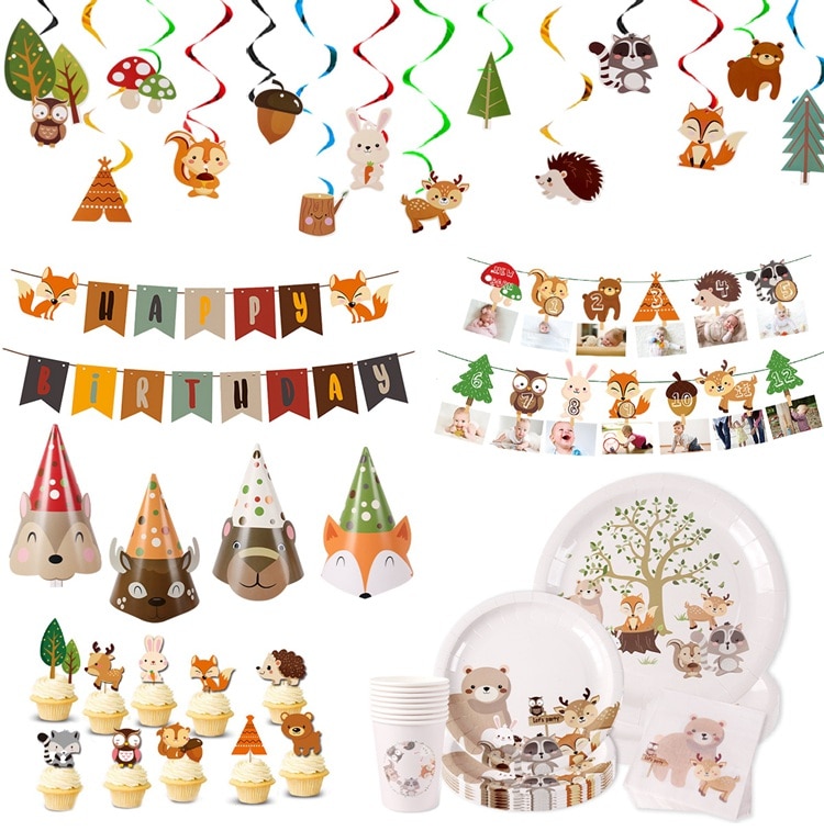 Woodland Animals Kids Birthday Party Decorations Forest Safari Jungle Party Supplies Girl Boy Baby Shower Woodland Birthday Deco