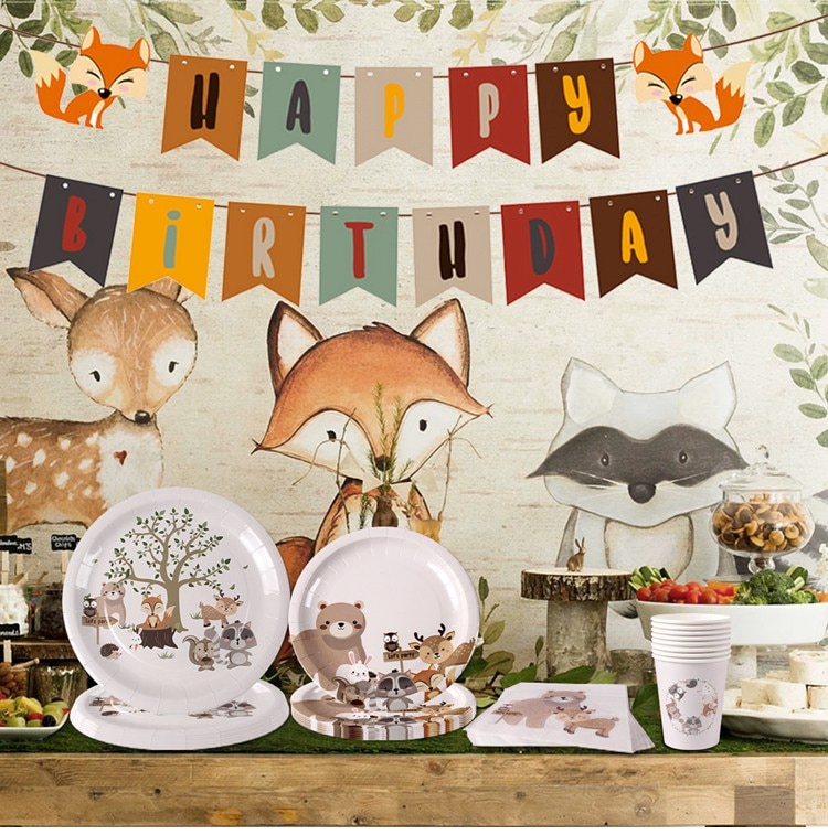 Woodland Animals Kids Birthday Party Decorations Forest Safari Jungle Party Supplies Girl Boy Baby Shower Woodland Birthday Deco