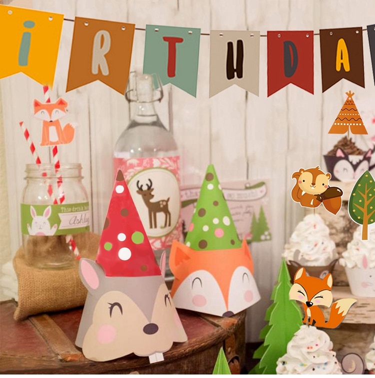Woodland Animals Kids Birthday Party Decorations Forest Safari Jungle Party Supplies Girl Boy Baby Shower Woodland Birthday Deco