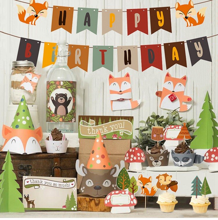 Woodland Animals Kids Birthday Party Decorations Forest Safari Jungle Party Supplies Girl Boy Baby Shower Woodland Birthday Deco