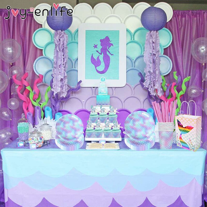 Mermaid Party Decorations Birthday Cake stand under the sea party Balloons garland arch decor Girl Birthday Party Baby shower