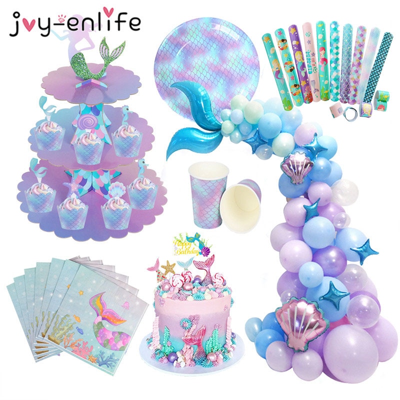 Mermaid Party Decorations Birthday Cake stand under the sea party Balloons garland arch decor Girl Birthday Party Baby shower