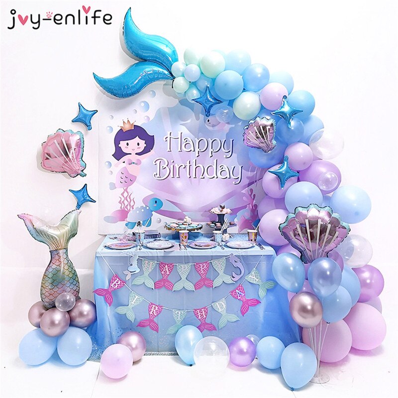 Mermaid Party Decorations Birthday Cake stand under the sea party Balloons garland arch decor Girl Birthday Party Baby shower