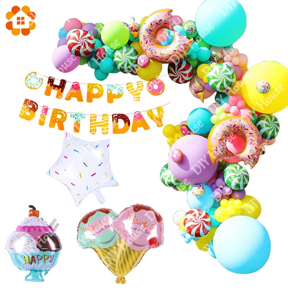 Pink Donut Candy Ice Cream Popcorn Aluminum Foil Balloon Baby Gift Happy Birthday Decoration Inflatable Helium Sweet Kid Toy