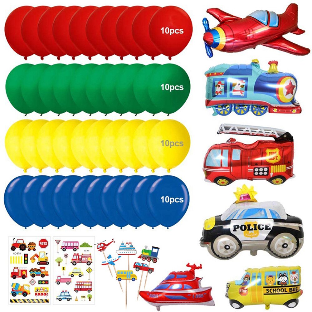Boy Birthday Decoration Car Transport Happy Birthday Banner Yacht School Bus Fire Truck Plane Kids Party Transport Vehicles
