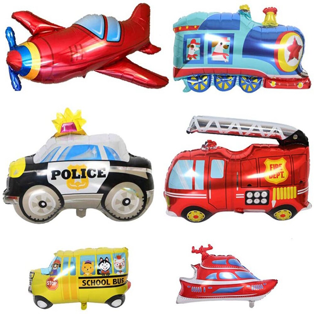 Boy Birthday Decoration Car Transport Happy Birthday Banner Yacht School Bus Fire Truck Plane Kids Party Transport Vehicles