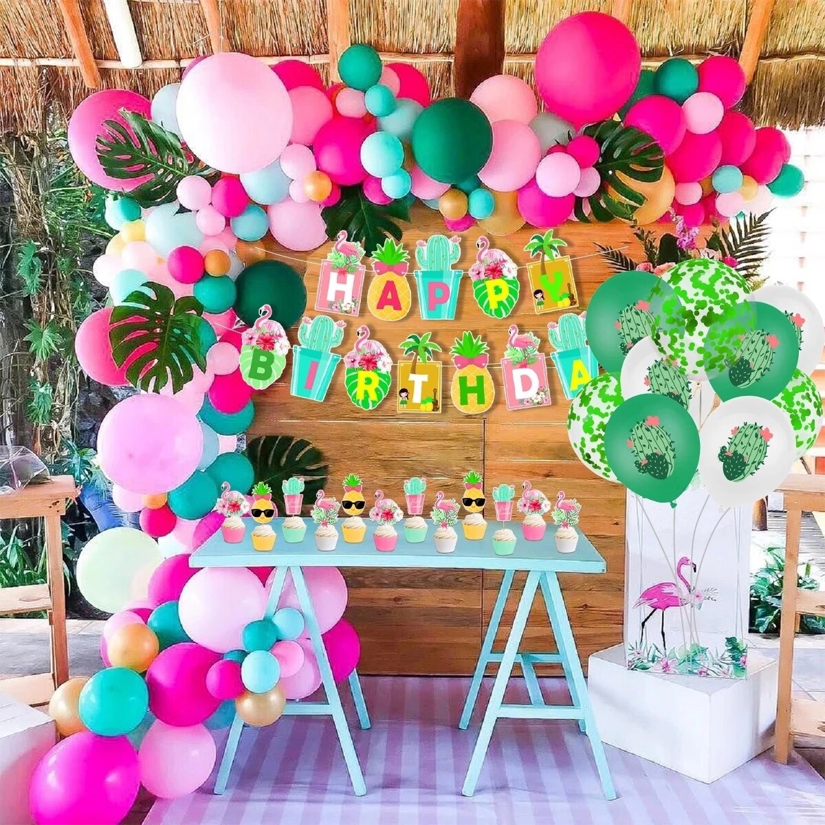 Tropical Hawaiian Balloon Garland Arch Kit Balloon Chain Pink Flamingo Birthday Decor Summer Hawaii Party Decoration Luau Aloha