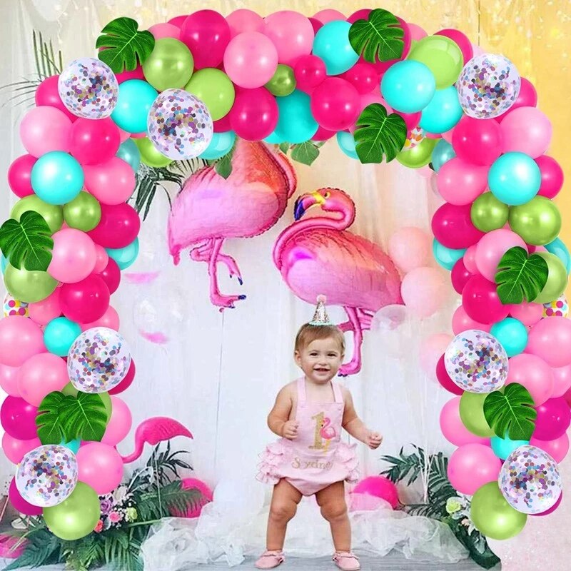 Tropical Hawaiian Balloon Garland Arch Kit Balloon Chain Pink Flamingo Birthday Decor Summer Hawaii Party Decoration Luau Aloha