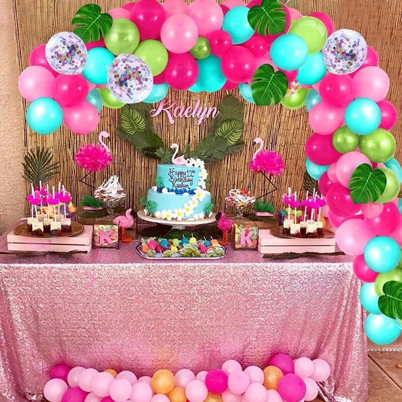 Tropical Hawaiian Balloon Garland Arch Kit Balloon Chain Pink Flamingo Birthday Decor Summer Hawaii Party Decoration Luau Aloha