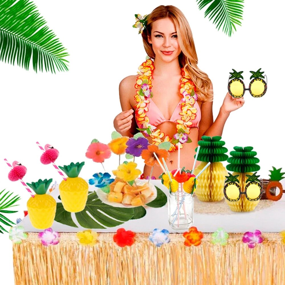 Tropical Hawaiian Balloon Garland Arch Kit Balloon Chain Pink Flamingo Birthday Decor Summer Hawaii Party Decoration Luau Aloha