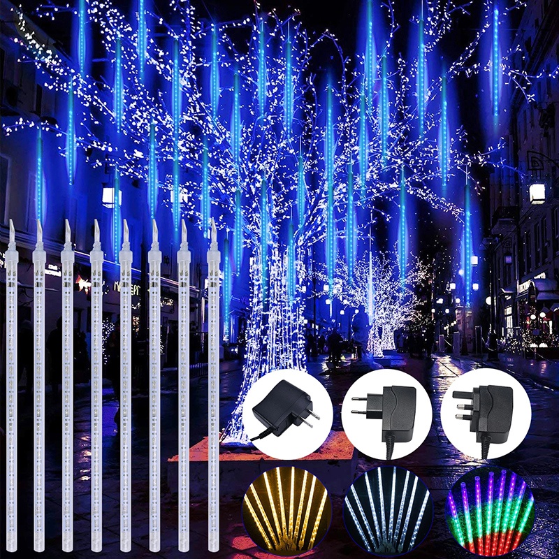 LED Meteor Shower Rain Lights Waterproof Falling Raindrop Fairy String Light for Christmas Holiday Party Patio Decor 30/50CM
