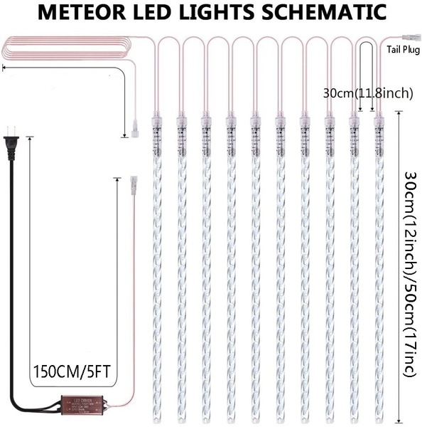LED Meteor Shower Rain Lights Waterproof Falling Raindrop Fairy String Light for Christmas Holiday Party Patio Decor 30/50CM