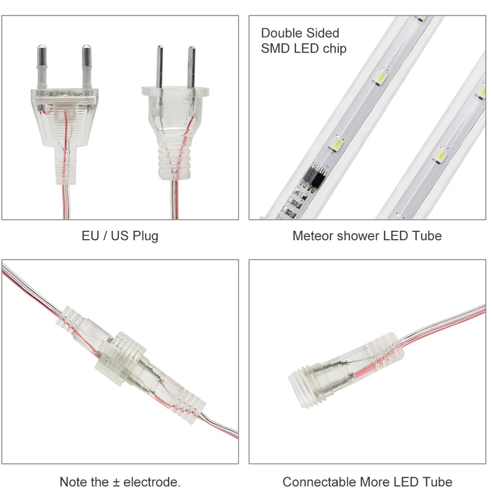 LED Meteor Shower Rain Lights Waterproof Falling Raindrop Fairy String Light for Christmas Holiday Party Patio Decor 30/50CM