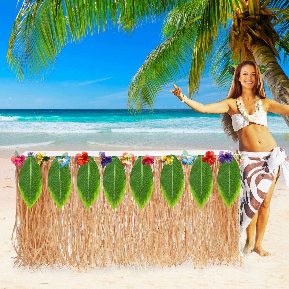 Table Skirt for Tropical Hawaiian Party Decorations Luau Party Decorations Supplies Adult's Kid's Birthday Table Cover Decor