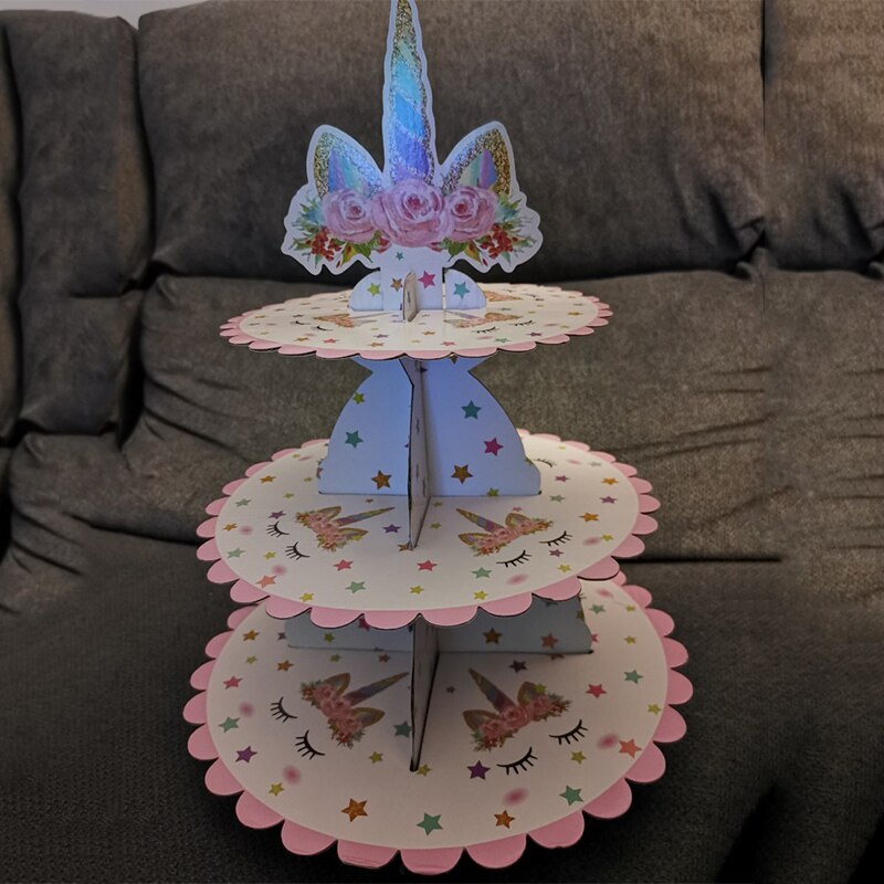Unicorn Party 3 Tier Foldable Cupcake Stand Birthday Party Decoration Kids Cake Display Stand Baby Shower Decor Supplies