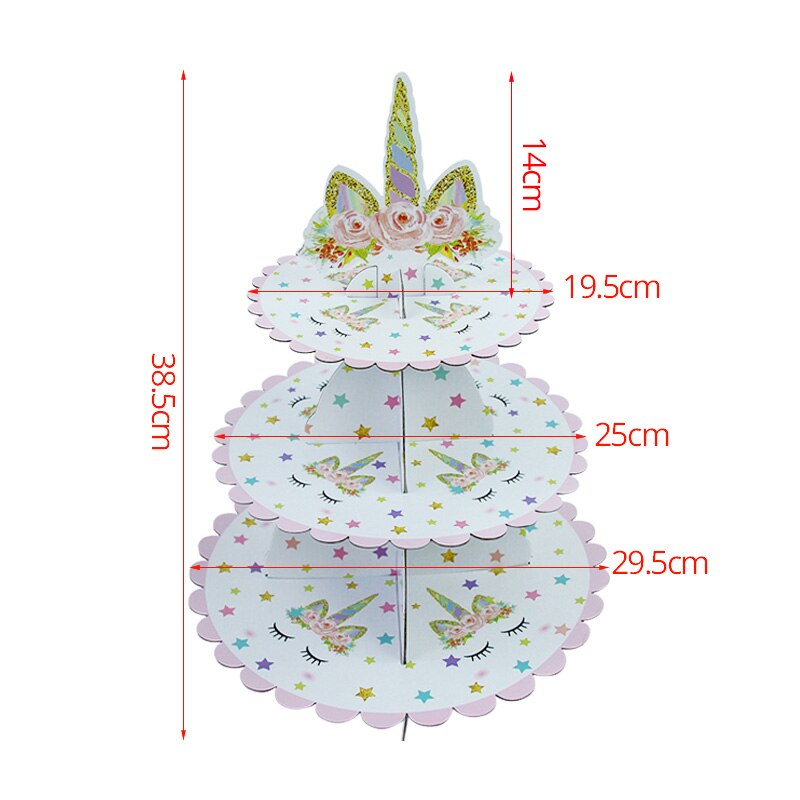 Unicorn Party 3 Tier Foldable Cupcake Stand Birthday Party Decoration Kids Cake Display Stand Baby Shower Decor Supplies