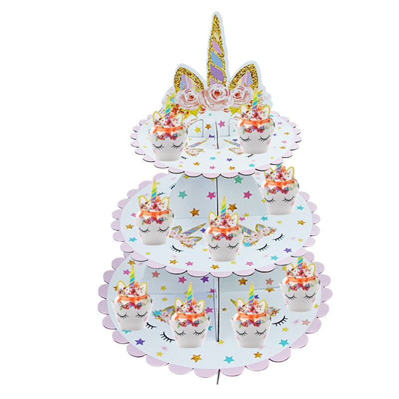 Unicorn Party 3 Tier Foldable Cupcake Stand Birthday Party Decoration Kids Cake Display Stand Baby Shower Decor Supplies
