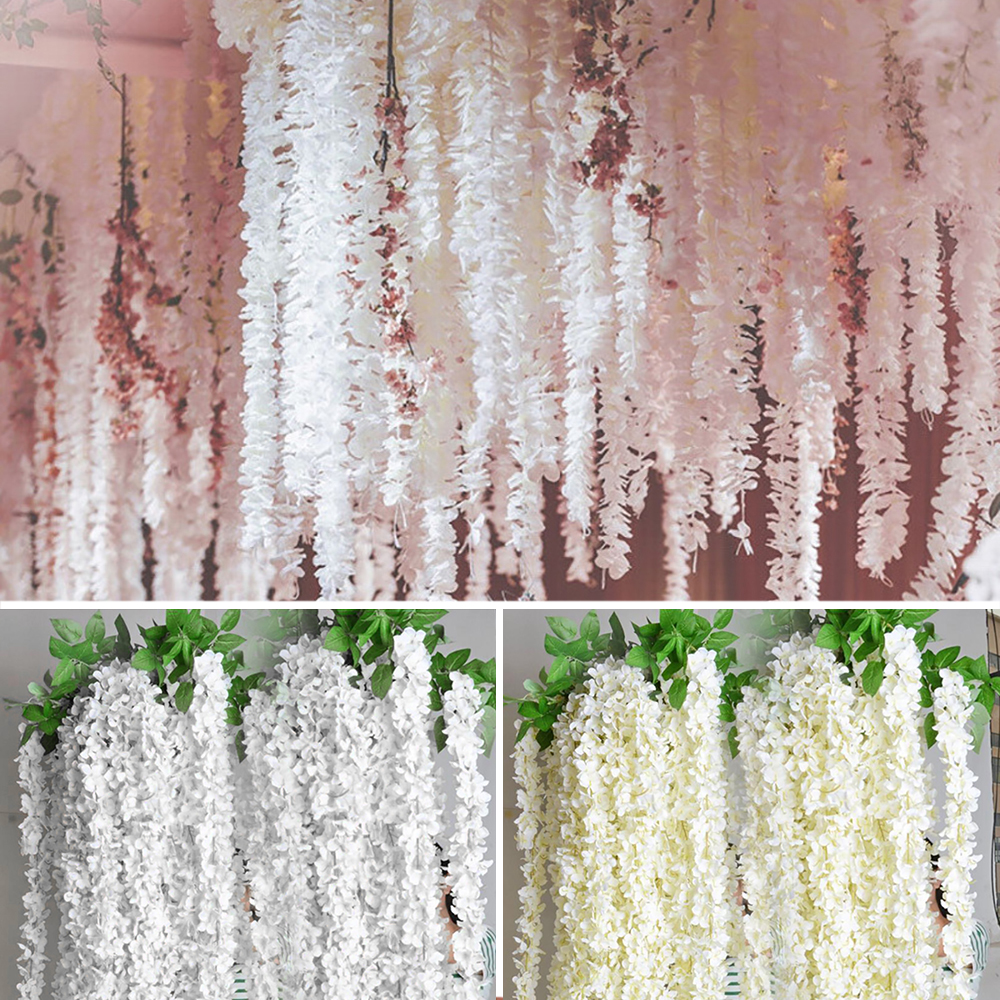 20pcs Beautiful White Artificial Silk Wisteria Flowers