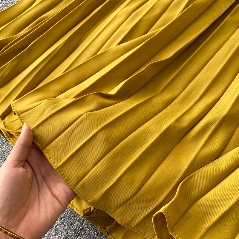 Vintage Women Pleated Long Dress Female Elegant Lantern Long Sleeve High Waist Red/Purple Draped Maxi Vestidos Spring Autumn New