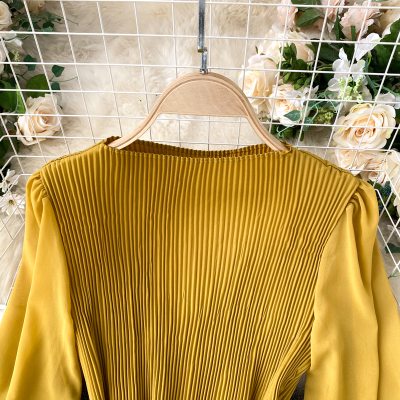 Vintage Women Pleated Long Dress Female Elegant Lantern Long Sleeve High Waist Red/Purple Draped Maxi Vestidos Spring Autumn New