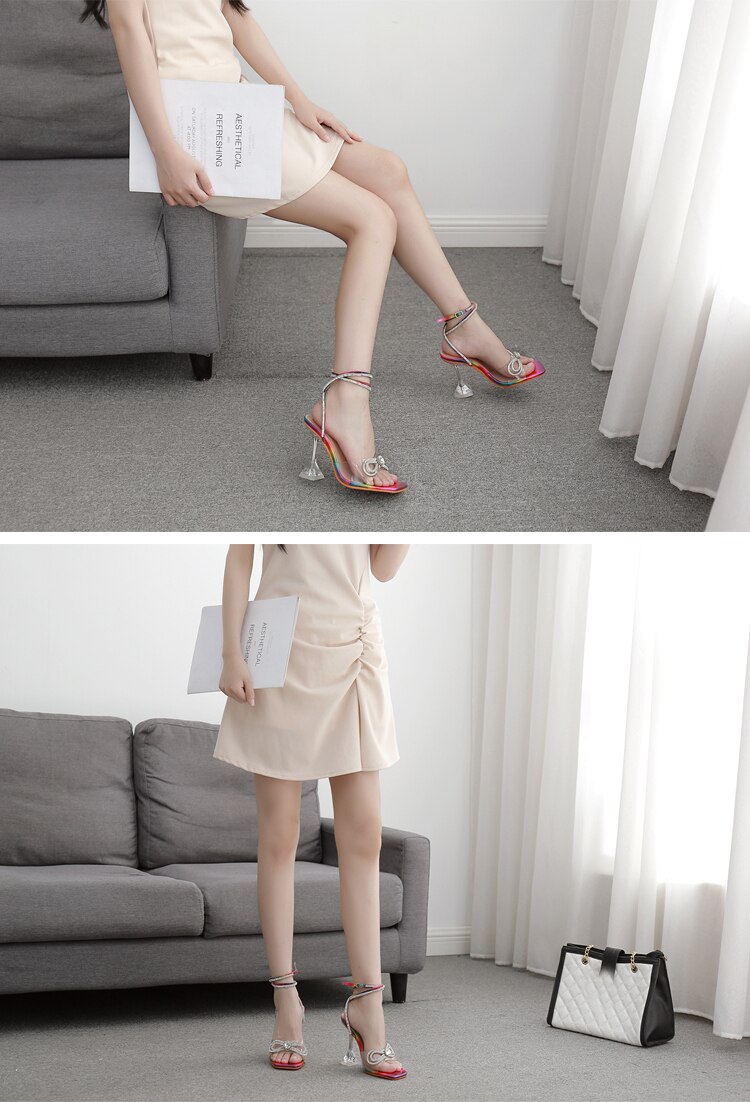 Eilyken Women Gladiator Sandals shoes Sexy White String Bead high heels Sandals Summer Party Dress shoes Buckles pumps size 42