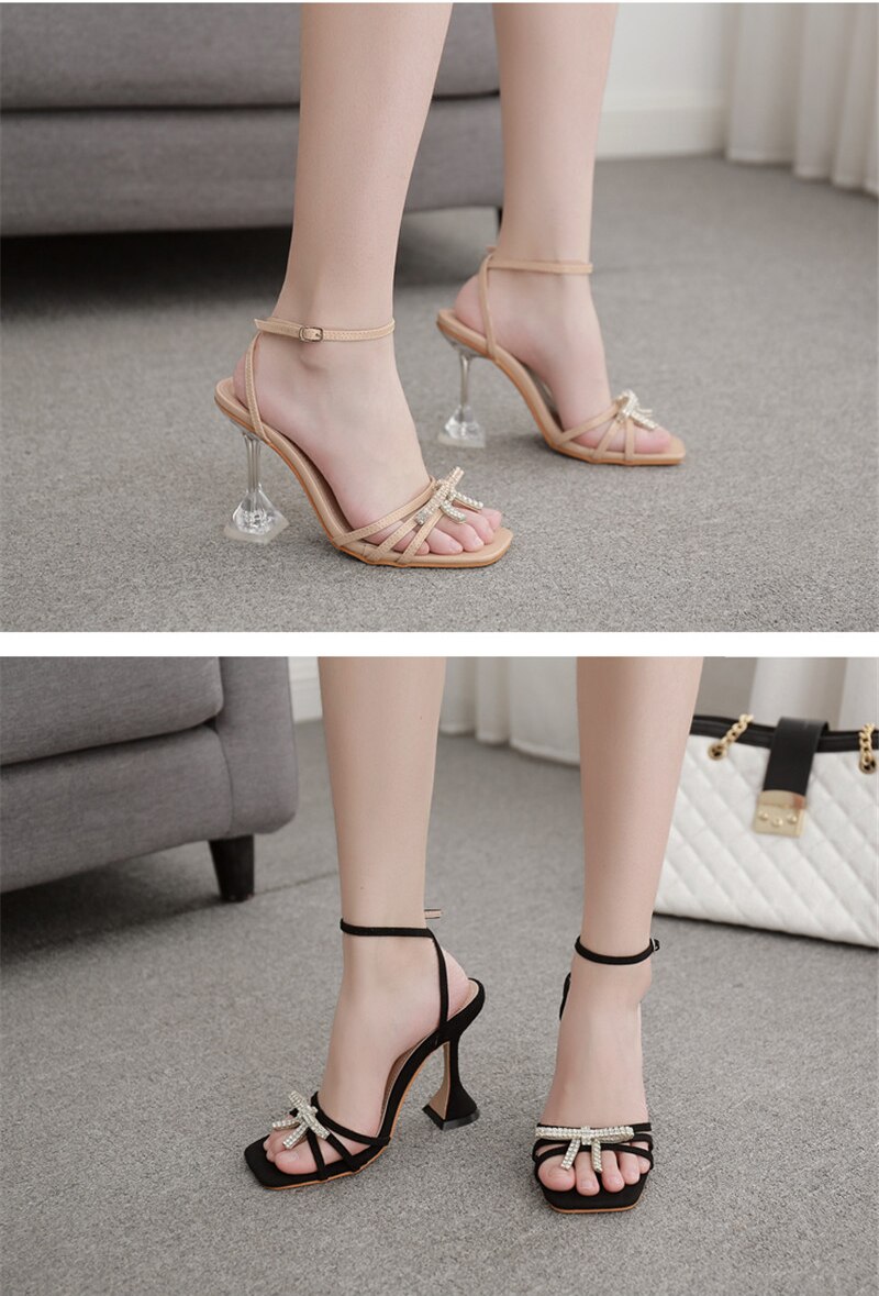 Eilyken Women Gladiator Sandals shoes Sexy White String Bead high heels Sandals Summer Party Dress shoes Buckles pumps size 42