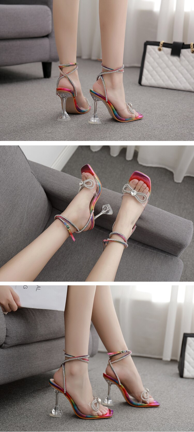 Eilyken Women Gladiator Sandals shoes Sexy White String Bead high heels Sandals Summer Party Dress shoes Buckles pumps size 42