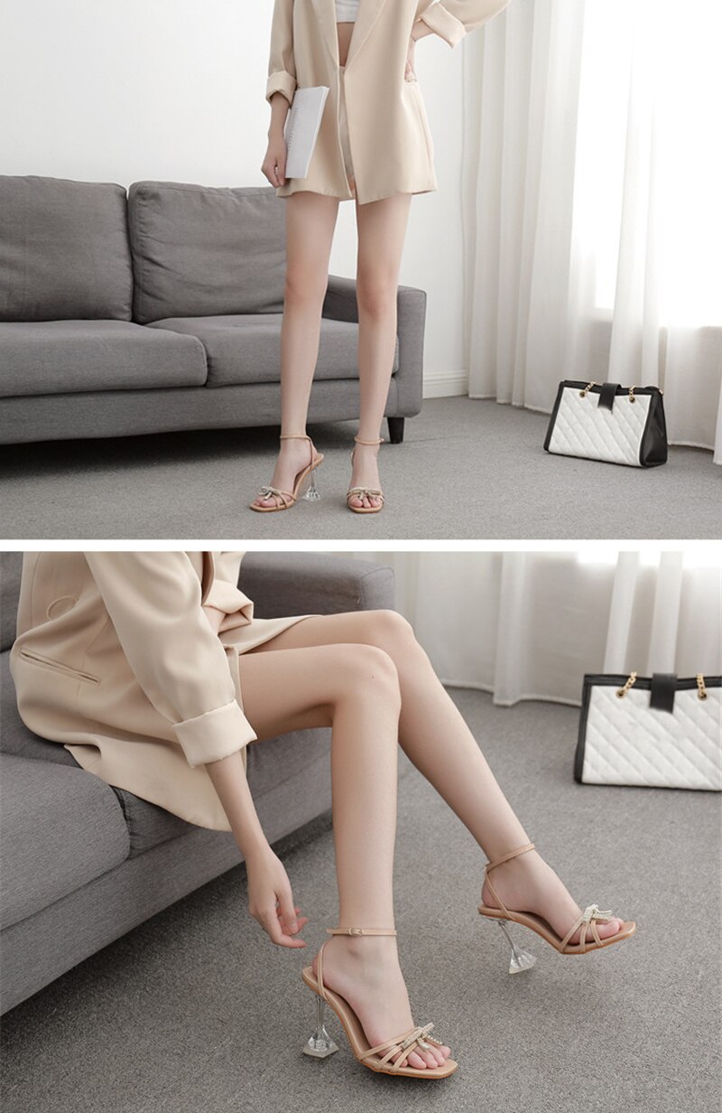 Eilyken Women Gladiator Sandals shoes Sexy White String Bead high heels Sandals Summer Party Dress shoes Buckles pumps size 42