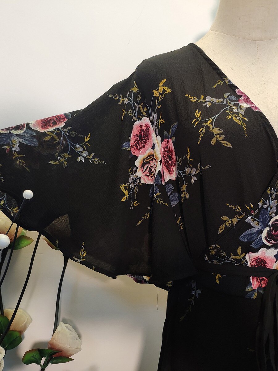 New design Summer Plus Size Dress Women's Printed Chiffon Stitching Fashion Slit Irregular Ladies Floral Maxi Dress