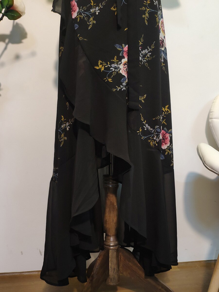 New design Summer Plus Size Dress Women's Printed Chiffon Stitching Fashion Slit Irregular Ladies Floral Maxi Dress
