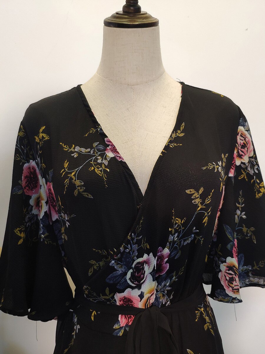 New design Summer Plus Size Dress Women's Printed Chiffon Stitching Fashion Slit Irregular Ladies Floral Maxi Dress