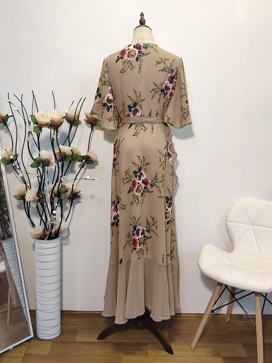 New design Summer Plus Size Dress Women's Printed Chiffon Stitching Fashion Slit Irregular Ladies Floral Maxi Dress