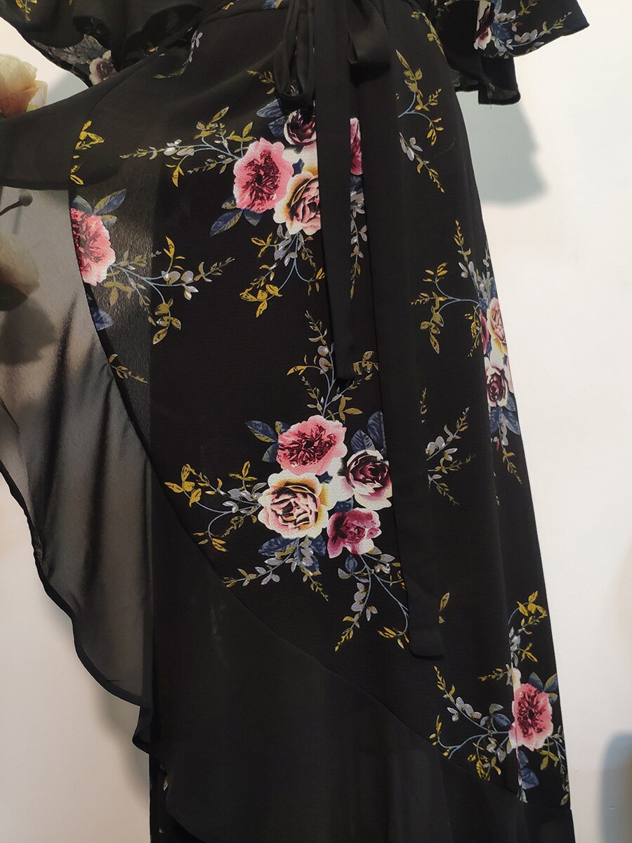 New design Summer Plus Size Dress Women's Printed Chiffon Stitching Fashion Slit Irregular Ladies Floral Maxi Dress