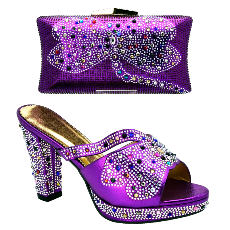 New Arrival Italian Shoes with Matching Bags High Quality Nigerian Women Wedding Shoes and Bag Set Decorated with Rhinestone