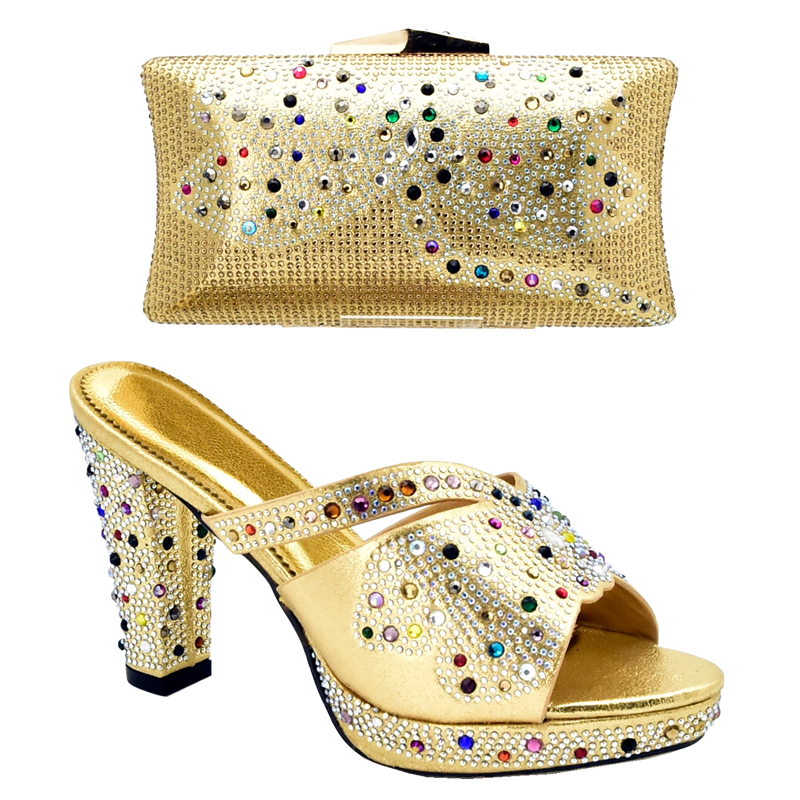 New Arrival Italian Shoes with Matching Bags High Quality Nigerian Women Wedding Shoes and Bag Set Decorated with Rhinestone