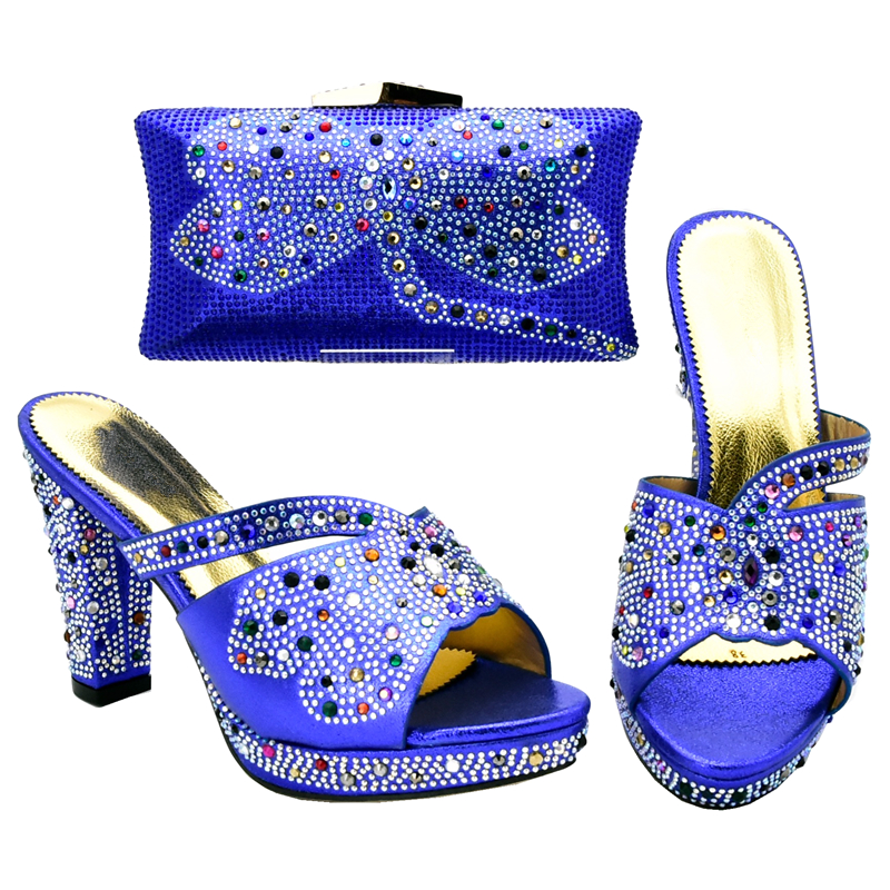 New Arrival Italian Shoes with Matching Bags High Quality Nigerian Women Wedding Shoes and Bag Set Decorated with Rhinestone
