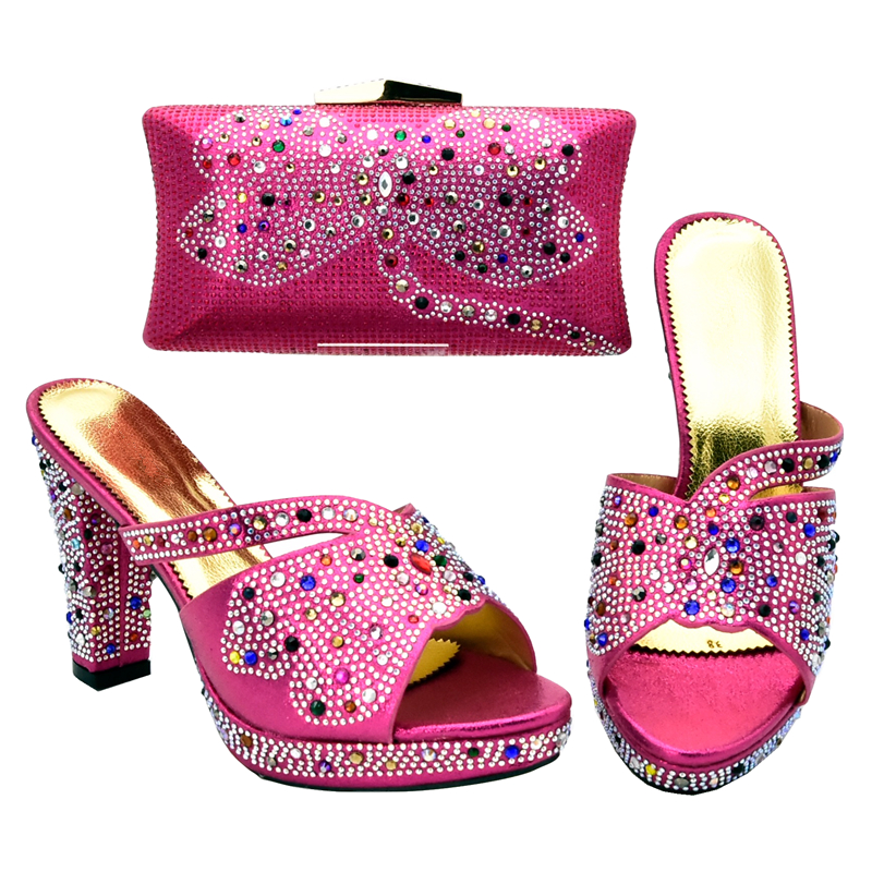 New Arrival Italian Shoes with Matching Bags High Quality Nigerian Women Wedding Shoes and Bag Set Decorated with Rhinestone