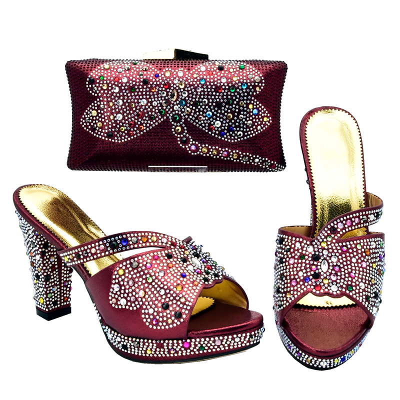 New Arrival Italian Shoes with Matching Bags High Quality Nigerian Women Wedding Shoes and Bag Set Decorated with Rhinestone